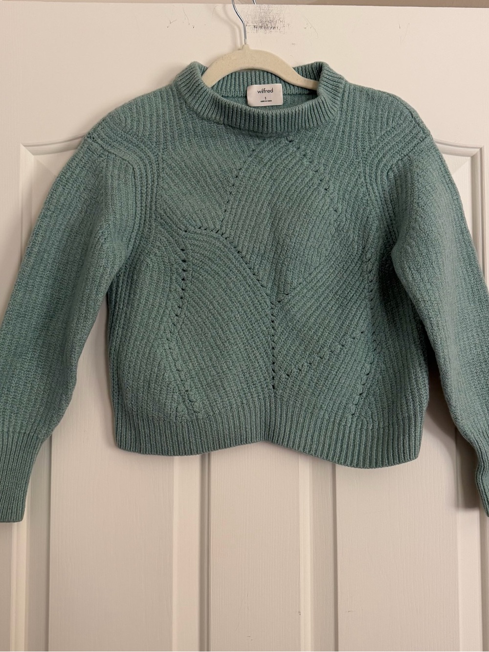 Wilfred Aritzia 100% Merino Wool Chevron Knit Sweater Seafoam Green S